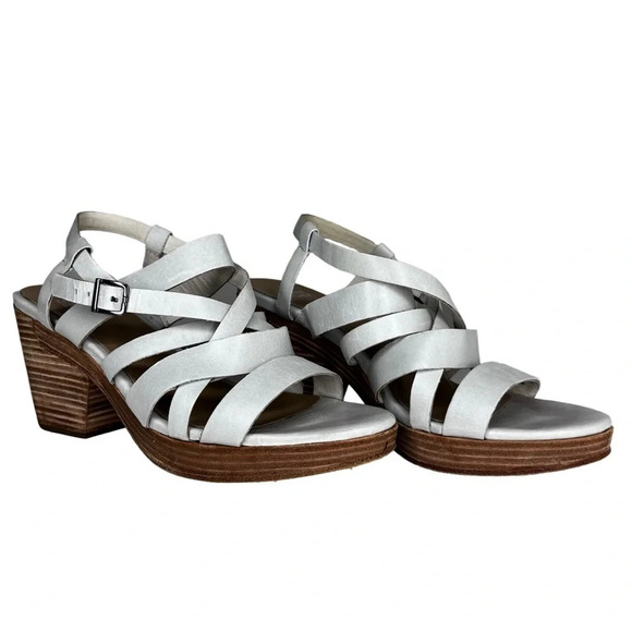 Eileen Fisher Cream Leather Strappy Block Heeled Sandal Size 9 - Picture 1 of 11